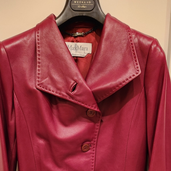 Max Mara Leather Jacket Red, Size 4 - Picture 2 of 12
